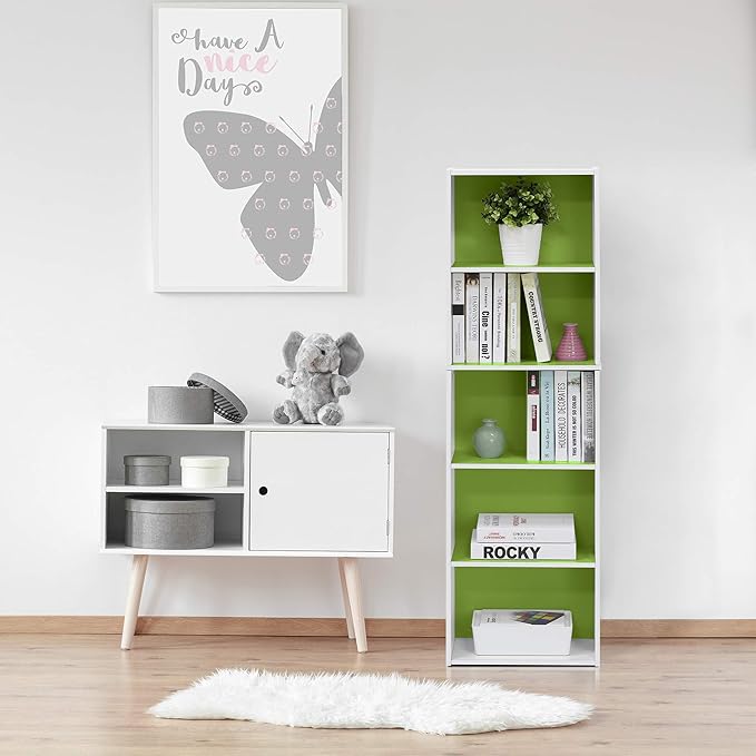 Furinno LUDER Book Shelf, 5-Tier Bookshelf, Bookcase with Open Shelves, 9.4 x 15.8 x 52, Easy Assembly, for Living Room, Bedr