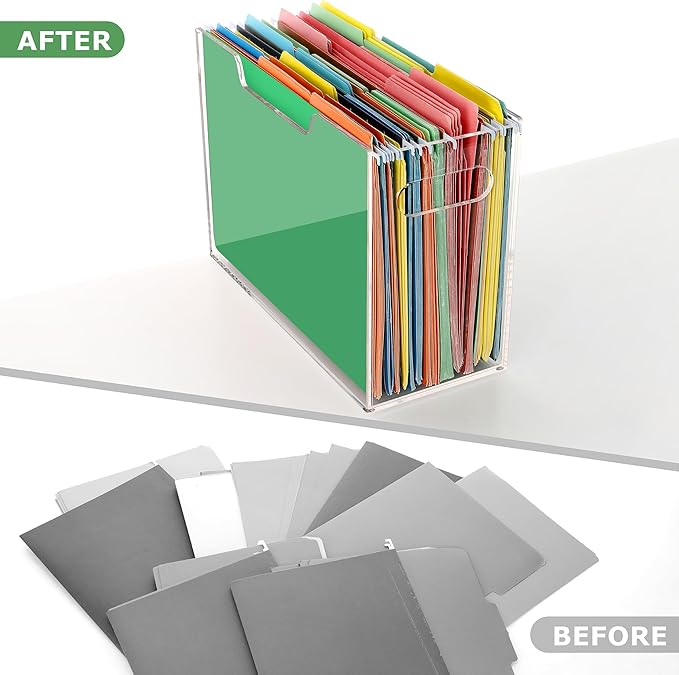Acrylic Hanging File Folder Organizer, Letter Size Clear Filing Organizer Box with Handles, Magazine File Holder for Desk Hom
