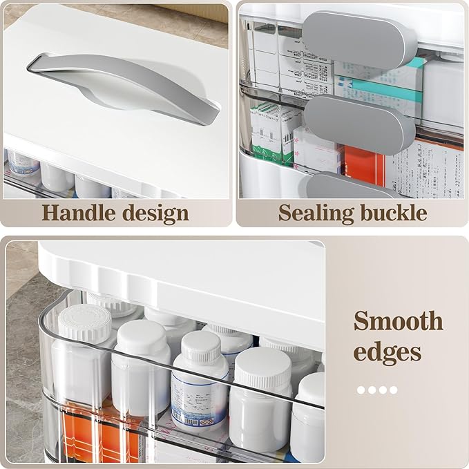 ARSTPEOE 3-Tier Medicine Organizer - Portable Medicine Cabinet with Plastic Handle, Multipurpose Medical Box, Pill Organizer,