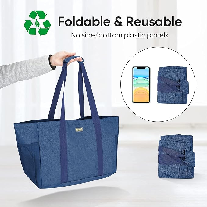 BALEINE Soft 9 Gallon Extra Large Utility Tote, Foldable Reusable Storage Bag (Denim Blue)