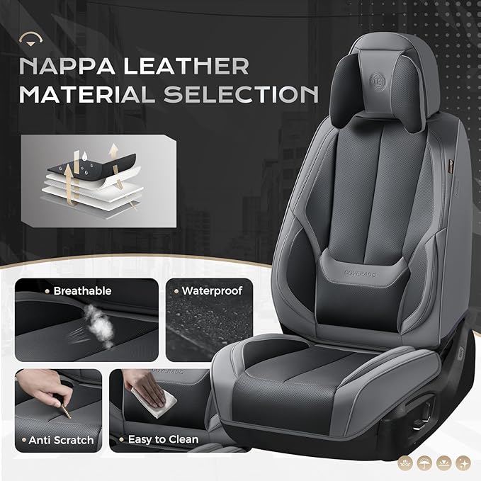 Coverado Seat Covers, Car Seat Covers Front Seats, Car Seat Cover, Car Seat Protector Waterproof, Seat Cushion Nappa Leather 