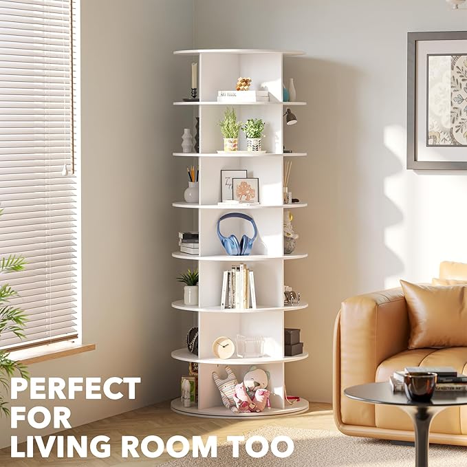 SpaceAid 7 Tier Rotating Shoe Rack Tower, Spinning Shoe Display Lazy Susan, Revolving 360 Shoe Rack Storage Round Carousel, V