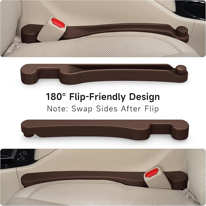 Car Seat Gap Filler Set of 2, 3IN1 Seat Side Gap Filler Plug with Storage Slot & Hook Function, Soft Foam Universal Fit Car SUV Truck Fill Gap Between Seats Console Organizer（Standard Brown）