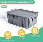 Plastic Storage Baskets with Lid-Plastic Storage Containers Stackable Storage bins: Storage Baskets for Organizing Shelves Dr