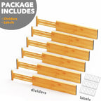 SpaceAid Bamboo Dresser Drawer Dividers 6 Pack, 4.65“ High Adjustable 17“-22” Drawer Organizers, Expandable Organization for 