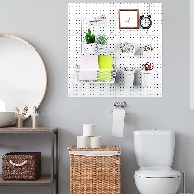 Sieral 30 Pcs Pegboard Organizer Accessories Kit Includes Peg Board Shelving Storage Basket Organizer Bins Hooks Loops Cup wi
