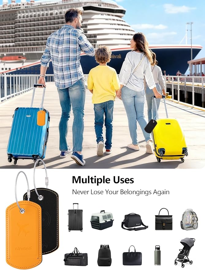 Luggage Tags Built-in Anti-Loss Tracker, Luxury Leather Luggage Tags for Suitcase, Travel Bags, Backpacks, Travel Organizer f