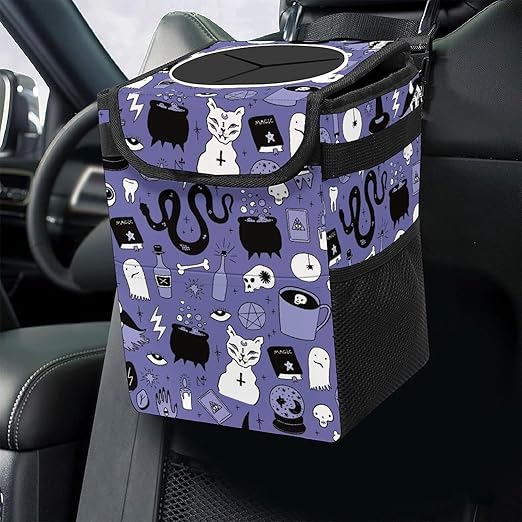 Gothic Car Trash Can with Lid Collapsible Reusable Waterproof Car Garage Bag,Automotive Garbage Can,Car Accessories Interior Car Organizer