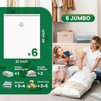 TAILI 6 Pack Vacuum Storage Bags, Jumbo Vacuum Seal Bags for Clothing (40x31 Inch), Space Saving for Bulky Bedding, Comforter