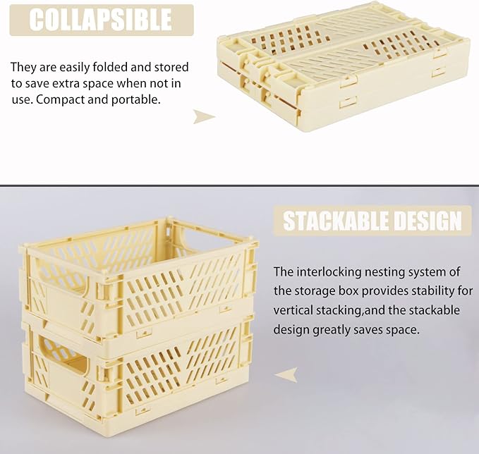 Tixill 2-Pack Mini Foldable Plastic Baskets for Organizing and Storage, Collapsible Storage Crate for Home Kitchen Bedroom Ba