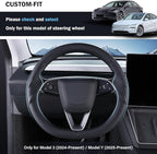Steering Wheel Cover for Tesla Model 3 Highland(2024-Present)/ Model Y Juniper(2025-Present),Anti-Slip,Comfortable Grip,Breathable,Customized for Tesla Model 3/Y Accessories,Nappa Black