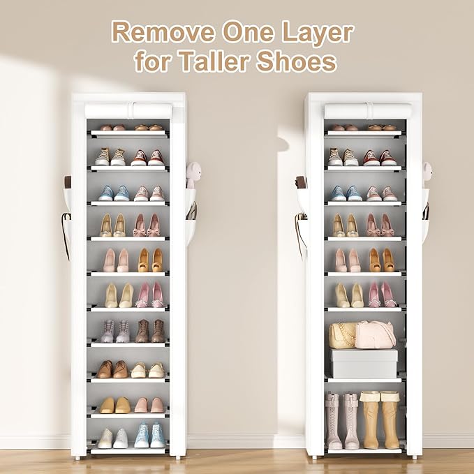 ROJASOP Shoe Rack with Covers 10 Tier Large Shoe Organizer Tall Shoe Closet Storage for 20-22 Pairs Shoe and Boot, Free Stand