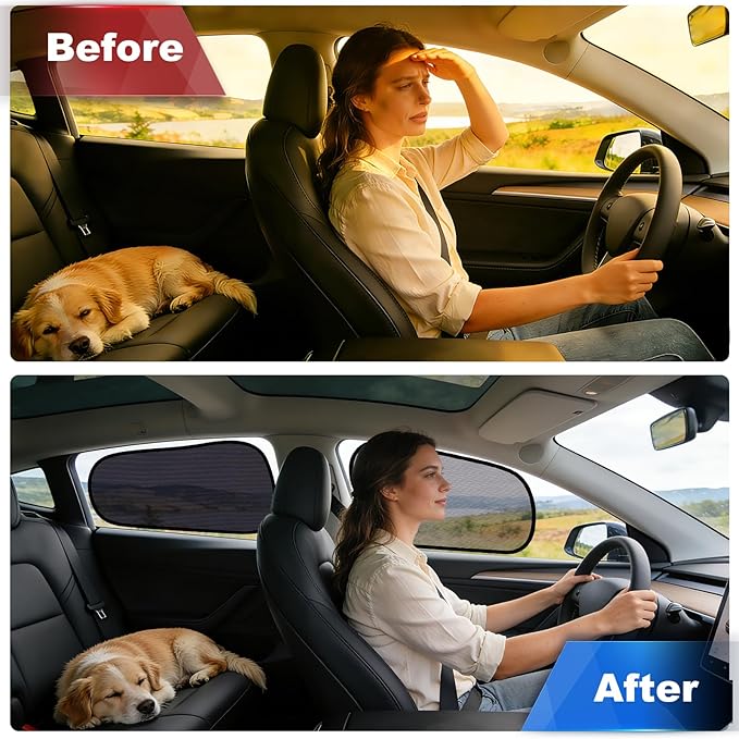 ZATOOTO 4Pack Tesla Model Y 2020-2024 Window Shades for Side Window丨Clear for Safe Driving | 95% UV & Heat Block | No Adhesive, Easy Install | Enhanced Visibility, Tool-Free Install