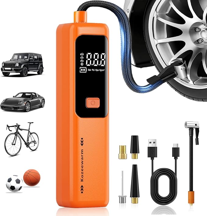 Tire Inflator Portable Air Compressor - ZGWATO Tire Air Pump with Digital Pressure Gauge, Auto Shut Off, 3X Faster Inflation, Cordless Tire Inflator for Car, Motorcycle, Bike, Bicycle and Ball, Orange