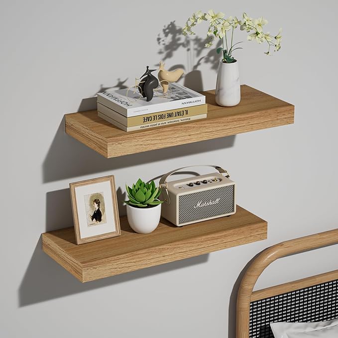 INHABIT UNION Oak Floating Shelves Wood for Wall 15.7in Wall Mounted Display Ledge Shelves Perfect for Bedroom, Bathroom, Liv