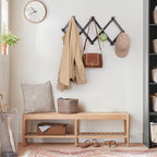 SCUNDA Wall Rack with 10 Hooks, Wooden Wall Expandable Coat Rack for Coat, Hats, Baseball Caps, Coffee Mug, Jewelry(Black)