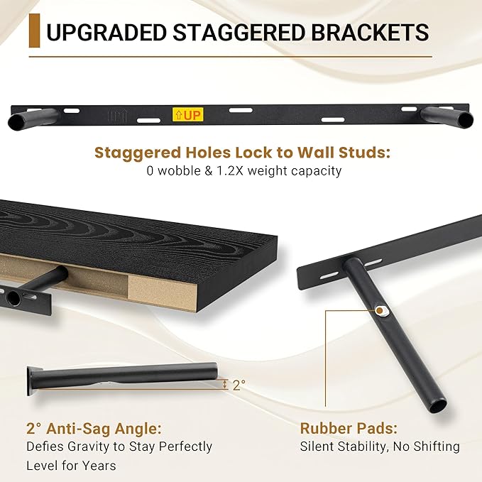 Vivelove 2 inch Thick Floating Shelves for Wall 48 Inches Long, 12" Deep Wall Shelves, for Bedroom, Bathroom, Living Room, Ki