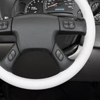 MEWANT Hand Stitched Steering Wheel Cover for Chevy Silverado 1500 2003-2006 DIY White Faux Leather Steering Wheel Wrap
