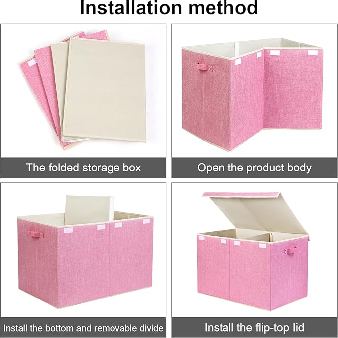 122L Large Toy Box Chest with Lid, Foldable Toy Storage Organizer Bin Boxes with Removable Divider for Kids, Boys, Girls, Nur