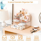 Yieach 2 Pack Clear Makeup Organizer Countertop for Dresser,Vanity and Bathroom Counter Organizer,Tiered Stackable Makeup Acr