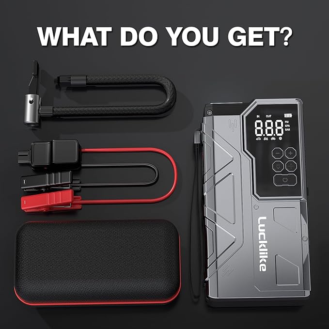 Lucklike W210 Jump Starter with Air Compressor 150 PSI, 12V 6000A Peak Lithium Car Battery Jump Starter for All Gas and