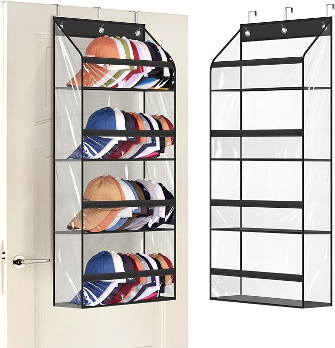 AOODA Clear Over the Door Hat Racks for Baseball Caps, Hold 48 Caps Hat Storage Organizer for Closet Wall, Deep Pockets Hangi