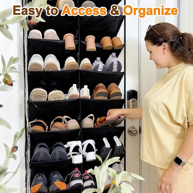 UVIAHOMI 20-30 Pairs Over the Door Shoe Organizer, Clear Pockets Hanging Shoe Storage for Closet, 10-Tier Door Shoes Rack, Ha
