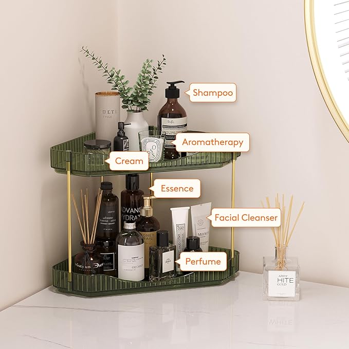 Lifewit 2-Tier Corner Bathroom Counter Organizer, Plastic Makeup Skincare Organizers Storage Countertop, Large Sink Cosmetic 
