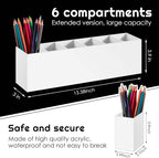 Jetec Acrylic Pen Holder 6 Compartments Makeup Brush Stationery Organizer Pencil Holder for Desk Accessories, Cosmetic Brushe