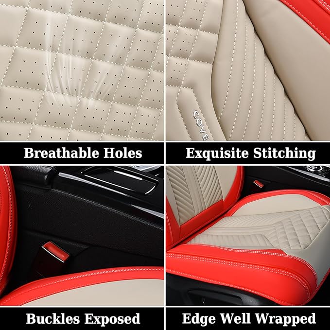 Coverado Leather Car Seat Covers Full Set, 5 Seats Seat Covers for Cars, Waterproof Car Seat Cushions, Front and Rear Seat Pr