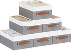 Clothing Storage Boxes, Drawer Organizers with Handles, Cube Organizer Bin for Organizing, 13 × 9.1 × 5.5 Inch, White and Gre