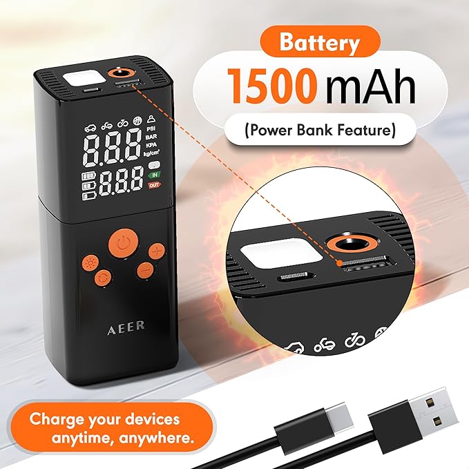 Tire Inflator Portable Air Compressor Air Pump for Car Tires (150 PSI) - Cordless Bike Pump with Tire Pressure Gauge and Motorcycle Tire Inflator with Auto-Shutoff Function