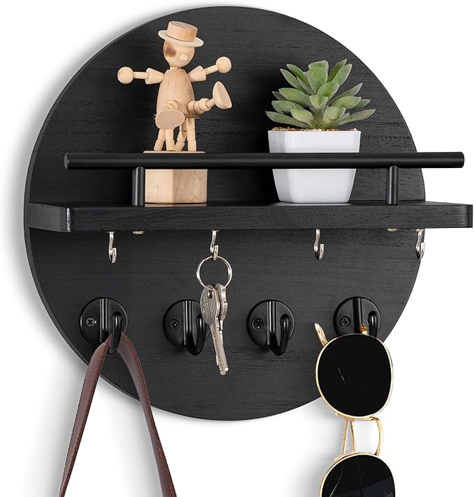 dreampossible Key Holder Wall Mount - 10.2 Inch Decorative Key Rack and Mail Organizer with 8 Key Hooks - Wooden Key Hanger w