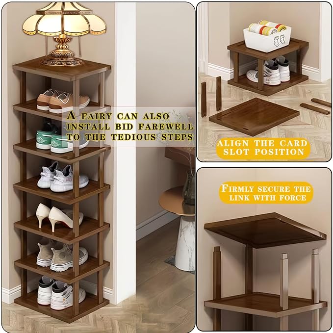 Vertical Shoe Rack - Tall Narrow Shoe Rack Organizer for Small Spaces,5 Tier Bamboo Shoen Shelf for Entryway,Closet,Corner,Do