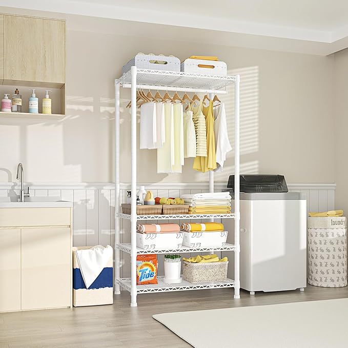 Ulif H2 Heavy-Duty Portable Closets, 4-Tier Freestanding Garment Rack Suit for Small Space and Corner, Closet Organizer Syste