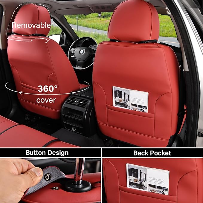 Coverado Car Seat Covers Full Set, Seat Covers for Cars, Red Car Seat Covers Front Seats and Back Car Seat Protector Waterpro