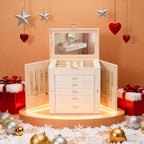 BOOVO Jewelry Box For women, 6 Layer Large Jewelry Organizer With Mirror, Multi-Function Storage Box With Lock, Necklace Hold