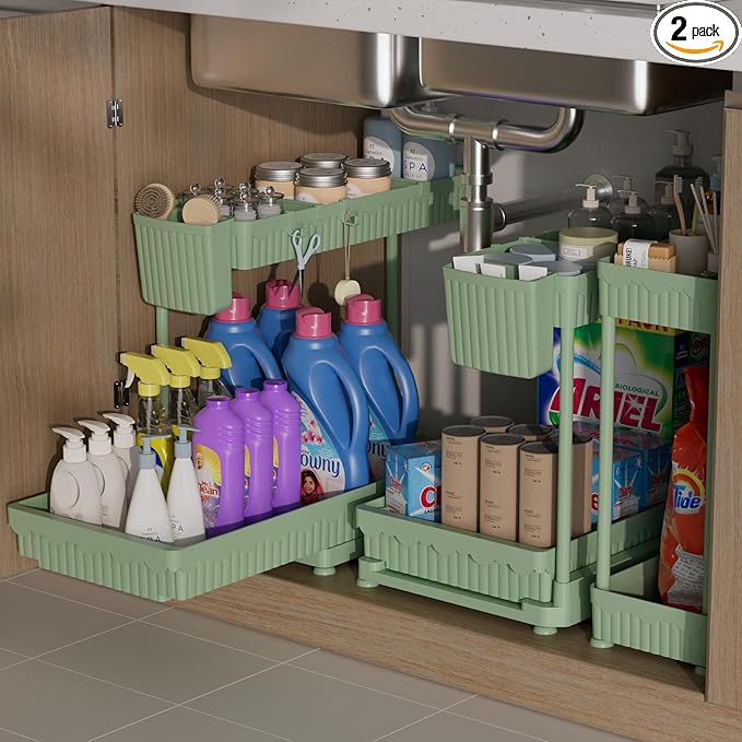 Sevenblue 3 Pack Multi-Purpose Under Sink Organizers and Storage, 2026 L-Shaped Pull Out Cabinet Organizer for Bathroom & Kit