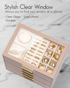 VLANDO 5 Layer Jewelry Box for Women, Glass Lid Jewelry Organizer with 5 Drawers for Necklaces Rings Earrings Bracelets - Tof