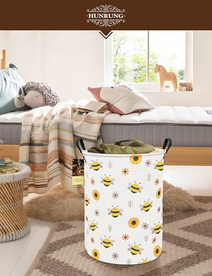 HUNRUNG Laundry Hamper,Large Canvas Fabric Lightweight Storage Basket Toy Organizer Dirty Clothes Collapsible Waterproof for 