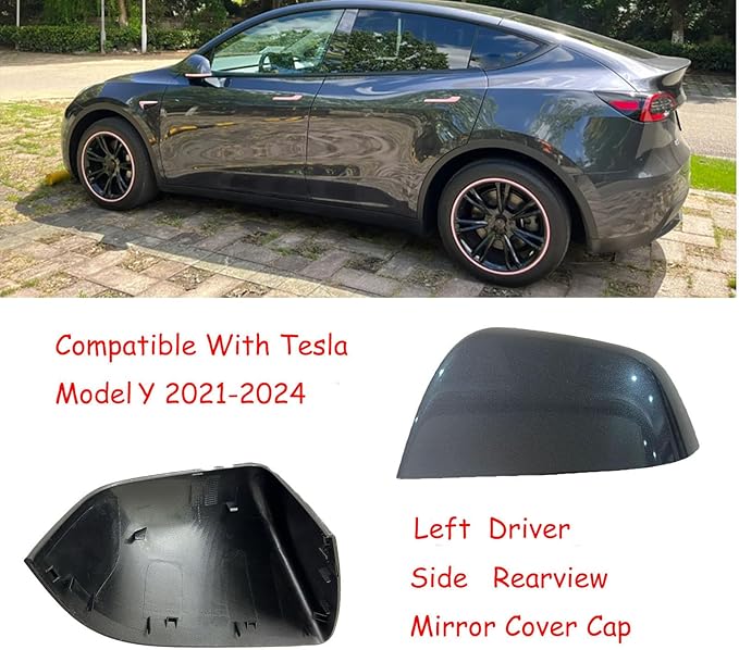 Compatible with Tesla Model Y Side Mirror Cover Replacement 2021 2022 2023 2024, Left Driver Side Rearview Mirror Cover Cap for Model Y Accessories(Silver)