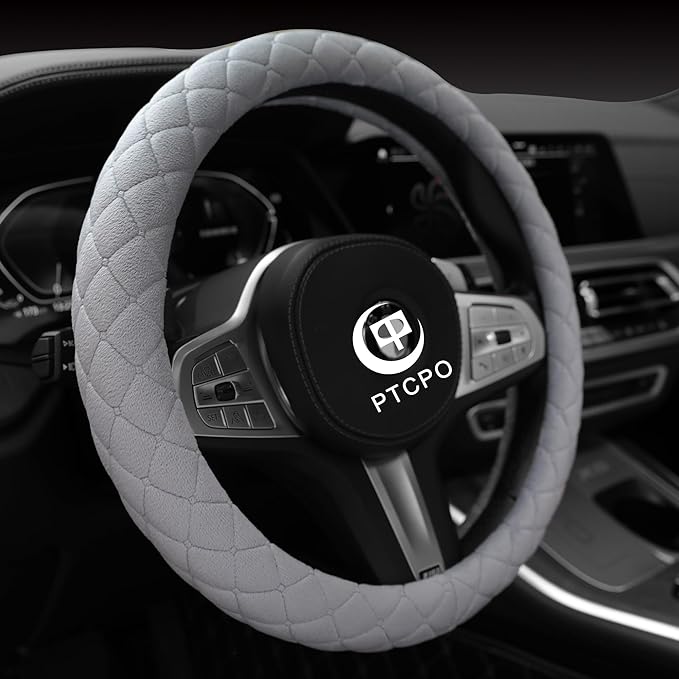 Soft Car Steering Wheel Cover for Sedan, SUV, Warm Luxury Velvet, Odorless, Universal, Anti Slip, Summer Winter, Gray, Large 
