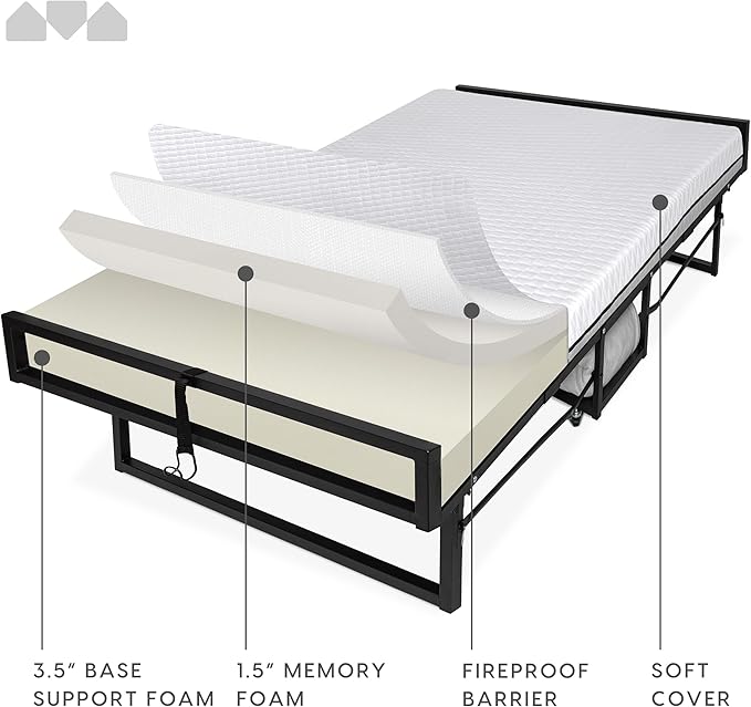 Milliard Deluxe Presidential Folding Bed with Mattress for Adults, Twin Size, Portable Foldable Bed with Bonus Pillow and Bla