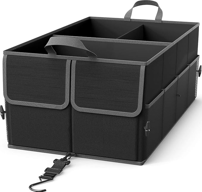 EPAuto Foldable Car Trunk Organizer, 3-Compartment with Removable Divider, Black