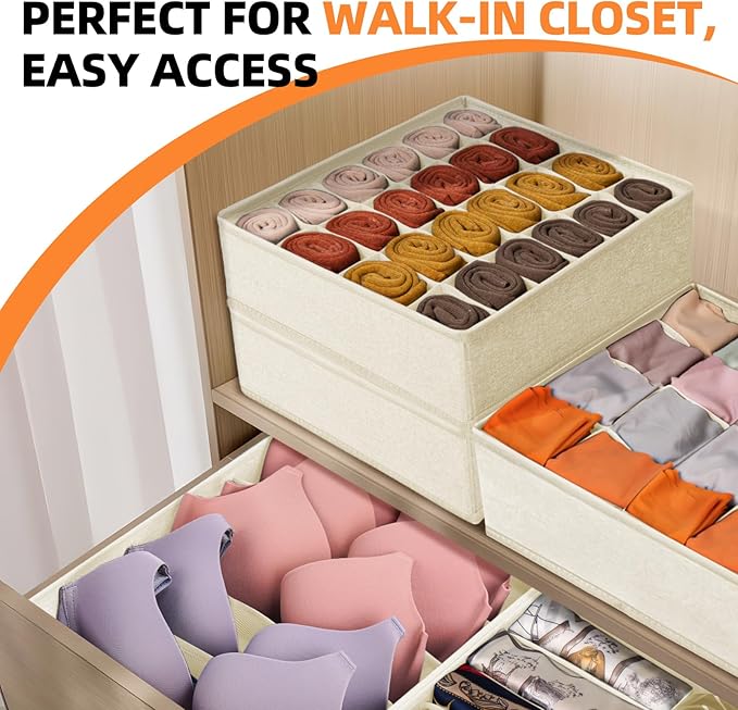 Criusia 6 Pcs Drawer Organizer Clothes - 90 Cells Closet Organizers and Storage for Baby Nursery - Washable Fabric Dresser Or