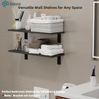 Floating Shelf Board for Wall 5/8" – No Brackets – 24" L x 10" W x 0.6" T Black Melamine Wood Floating Shelves for Bathroom, 