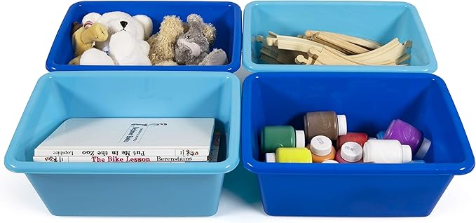 Humble Crew Toy Storage Bins for Kids, Set of 4, Navy/Teal, Small - Sturdy, Colorful Plastic Storage Bins for Classroom, Play