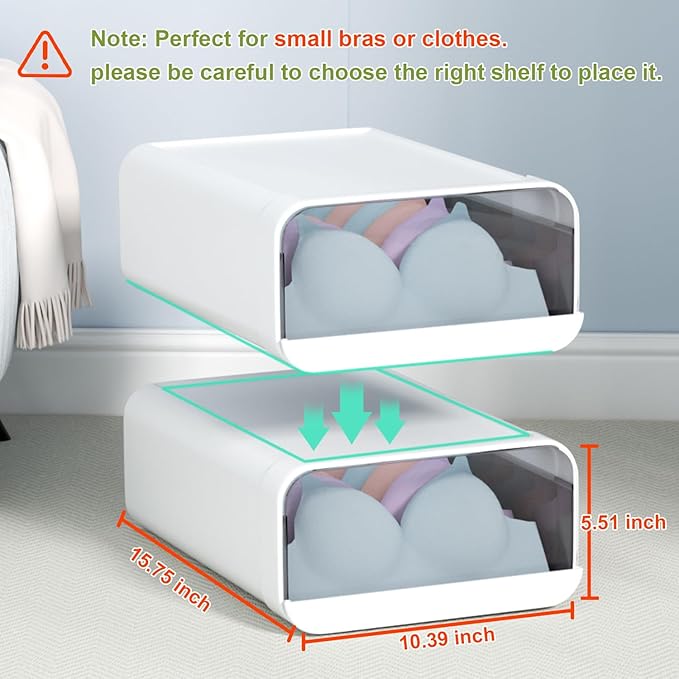Underwear Organizer Drawer, 1 Cell Plastic Sock Underwear Storage Drawer, Stackable Closet Organizers and Storage Box for Bra
