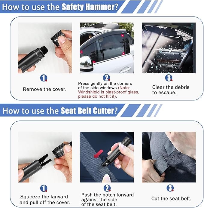 4 Pack Safe Hammer Glass Breaker Underwater, 2-in-1 Car Safety Hammer Window Breaker and Seatbelt Cutter, Car Accessories, 1s