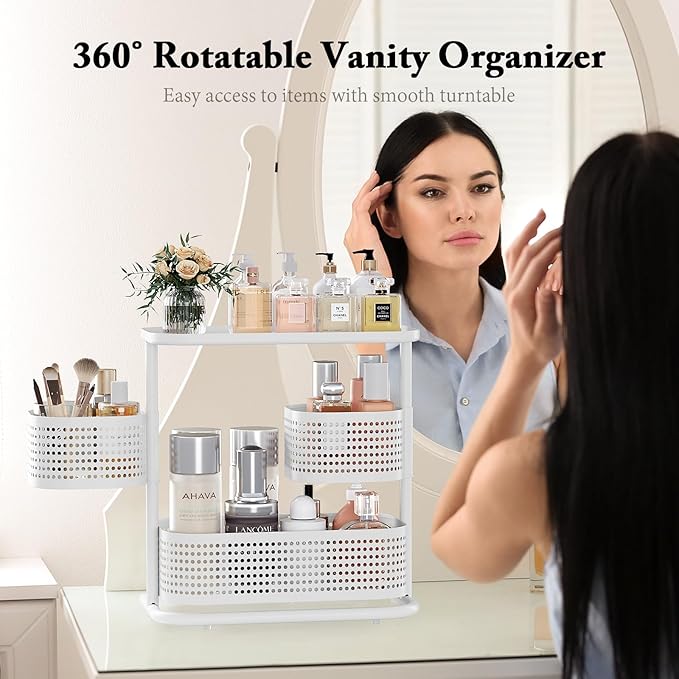 3-Tier Rotating Bathroom Counter Organizer, Vanity Tray for Makeup & Skincare, Countertop Spice Rack Storage, Space-Saving Sh
